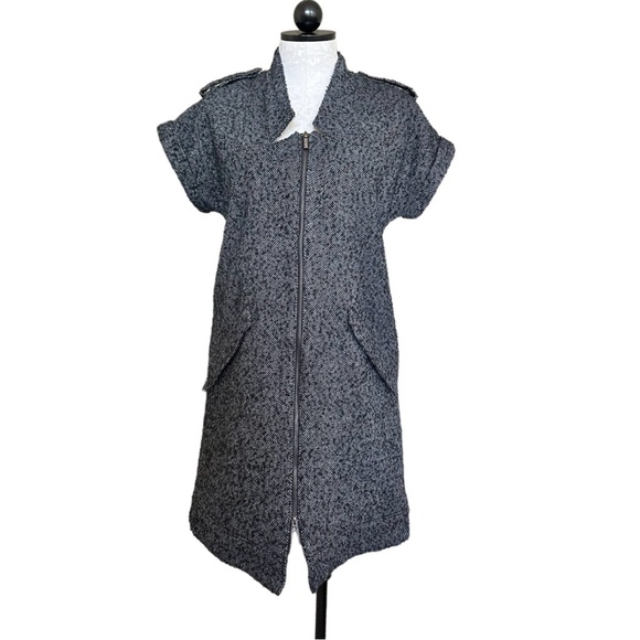 Karl Lagerfeld for Macy's Metallic Tweed Dress Zip Front Gray w/ Epaulets Size M - Picture 15 of 16